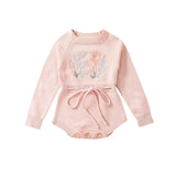 Embroidery Floral Baby Girls Sweater Romper Newborn Long Sleeve Knit Clothes Drawstring Princess Knitwear Winter Fall Jumpsuit