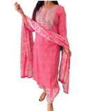 Embroidery Salwar Kameez Diwali Women Suit Pink Rayon Kurti Pant Dupatta