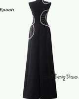 Epoch Luxury Evening Dress فساتين السهرة 2024 New Arabia Elegant Crystal O-Neck Straight Women Sexy Black Cocktail Prom Gown