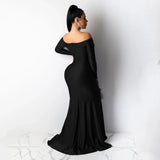 European and American Women's Sexy Long Dress New Style Dress Solid Color Long Sleeve Split Dress