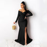 European and American Women's Sexy Long Dress New Style Dress Solid Color Long Sleeve Split Dress