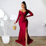 European and American Women's Sexy Long Dress New Style Dress Solid Color Long Sleeve Split Dress