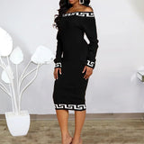 European and American women autumn new long-sleeved tight-fitting fashion lace contrast one-shoulder dress