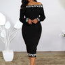 European and American women autumn new long-sleeved tight-fitting fashion lace contrast one-shoulder dress