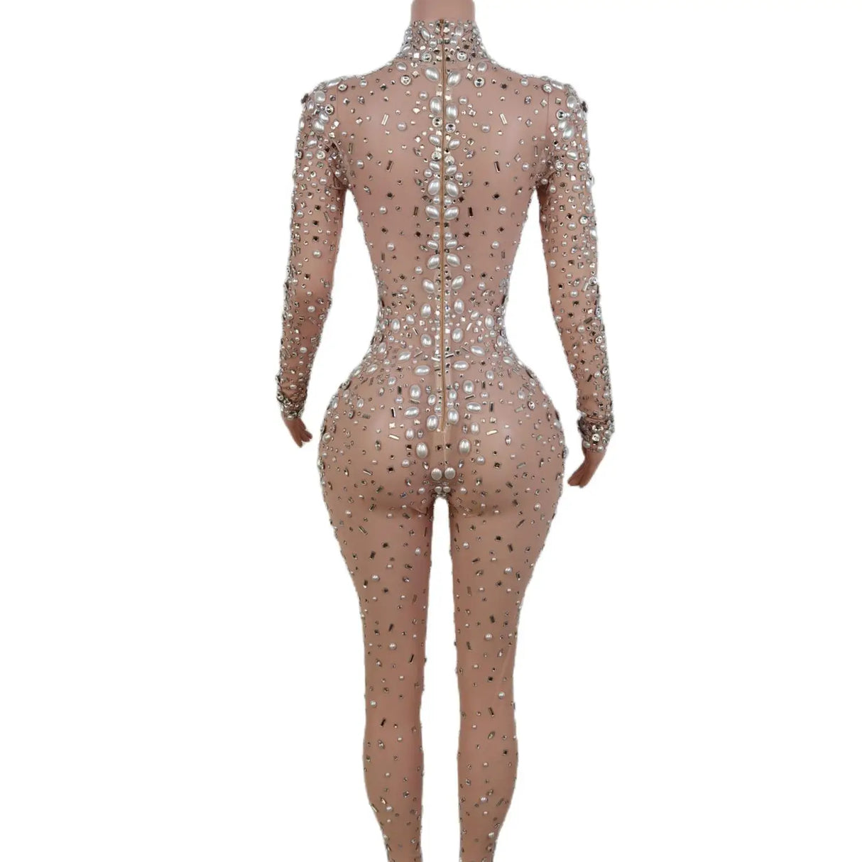 Evening Birthday Celebrate Sexy Rompers Prom Party Singer Costume Show Wear Big Pearl Bling Silver Stones Mesh Jumpsuit