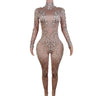 Evening Birthday Celebrate Sexy Rompers Prom Party Singer Costume Show Wear Big Pearl Bling Silver Stones Mesh Jumpsuit