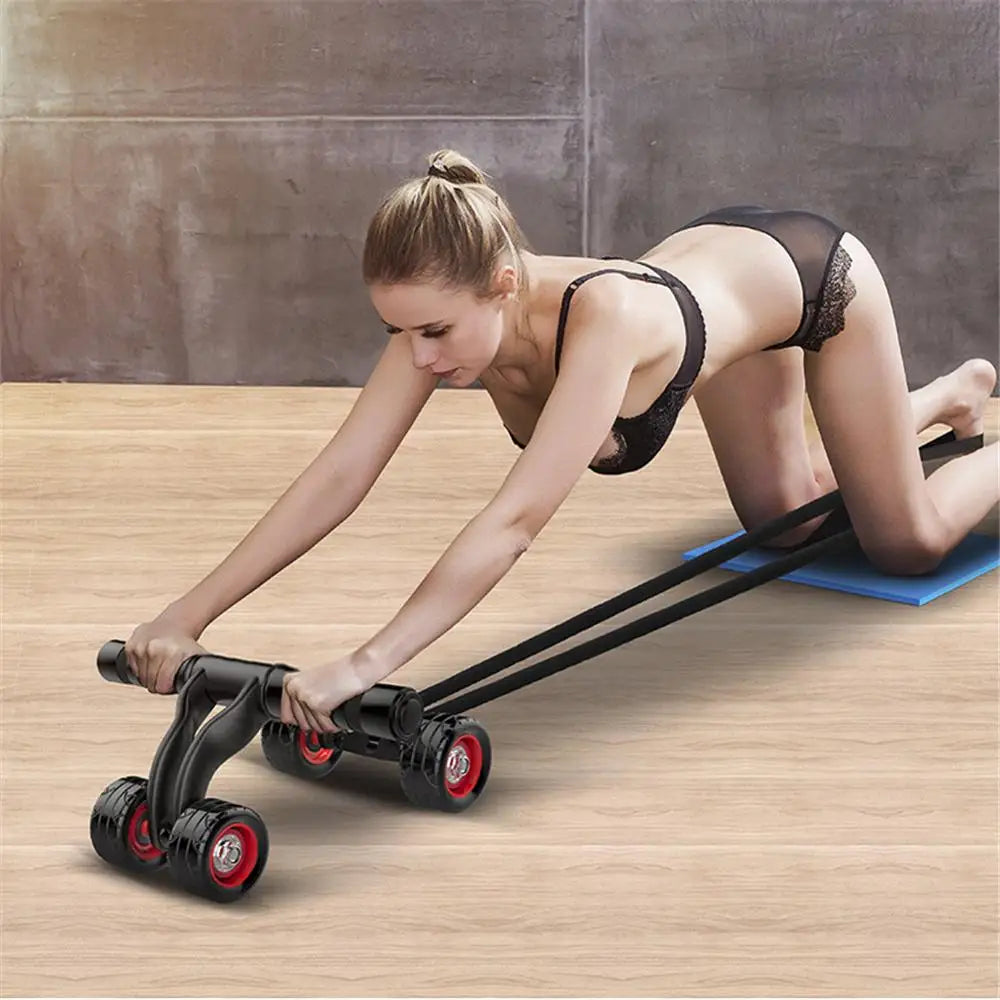 Exercise Abdominal Roller with Pull Rope, Fitness Resistance Band, Home Gym Workout Training, 4 Wheels, THANKSLEE