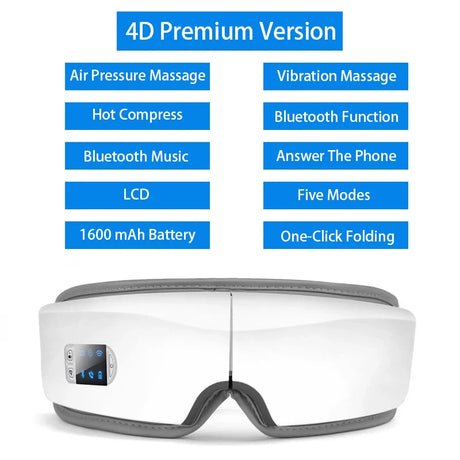 Eye Massager 4D Smart Airbag Vibration Eye Care Instrument Hot Compress Bluetooth Eye Massage Glasses Fatigue Pouch & Wrinkle