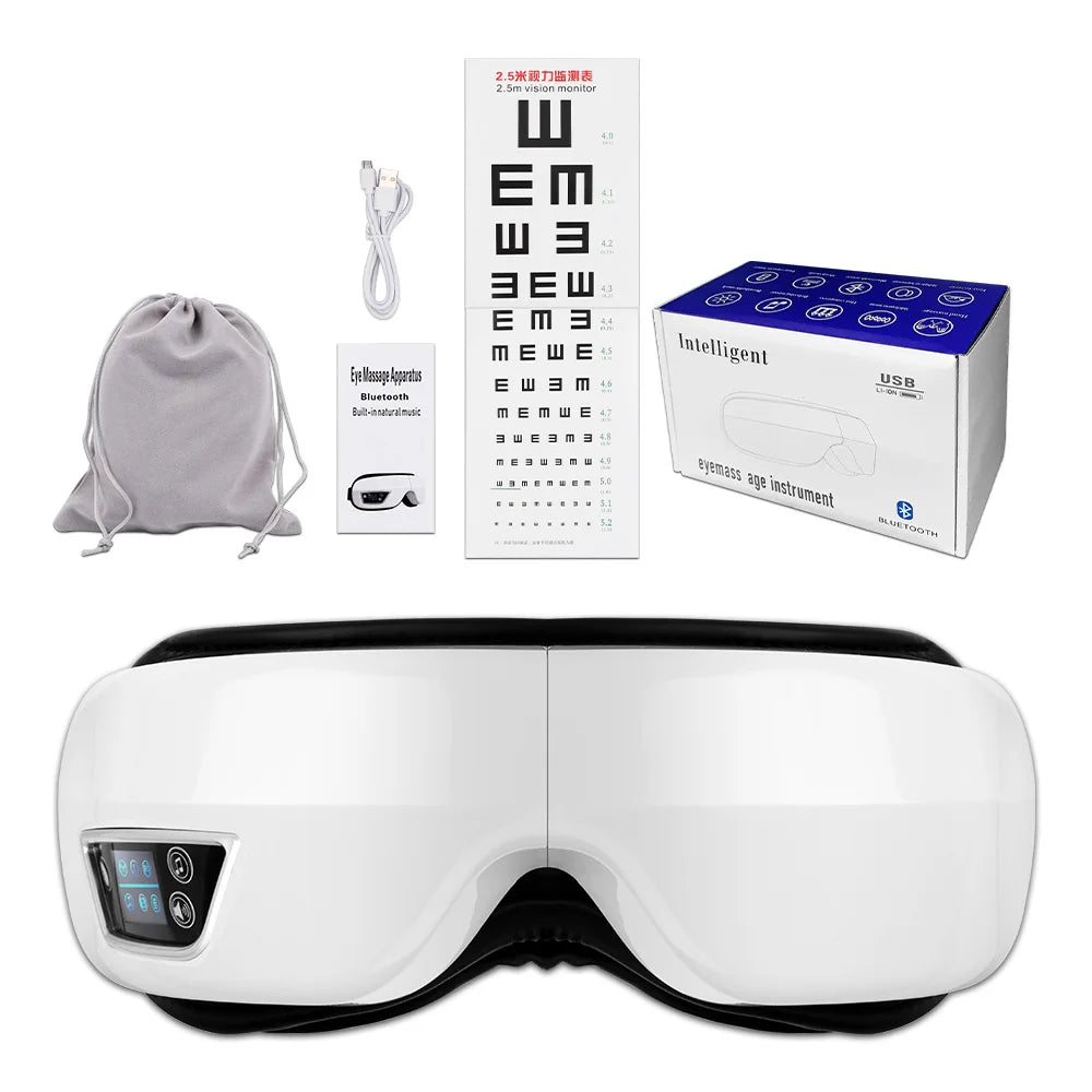 Eye Massager 6D Smart Airbag Vibration Eye Care Instrument Hot Compress Bluetooth Eye Massage Glasses Fatigue Pouch & Wrinkle