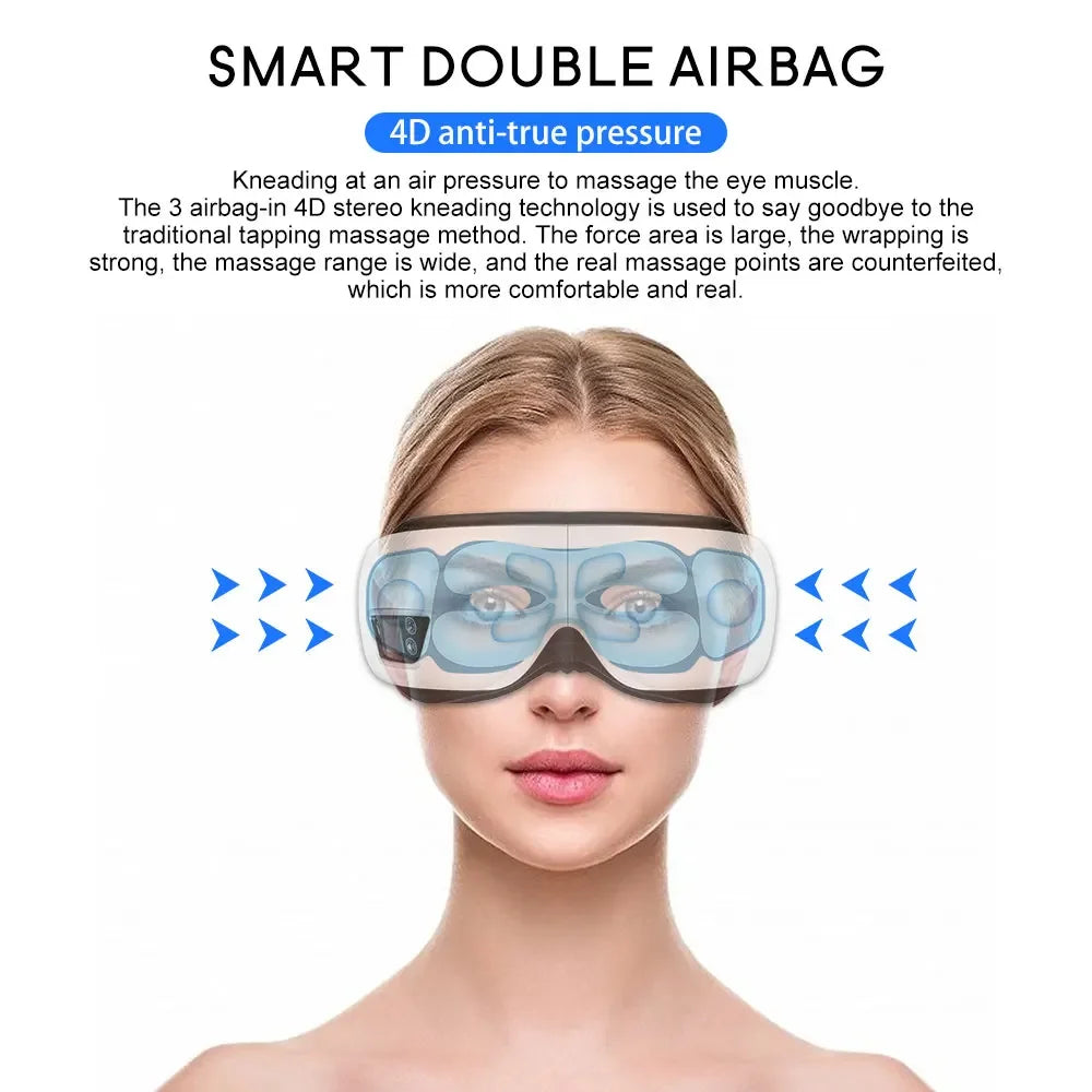 Eye Massager 6D Smart Airbag Vibration Eye Care Instrument Hot Compress Bluetooth Eye Massage Glasses Fatigue Pouch & Wrinkle