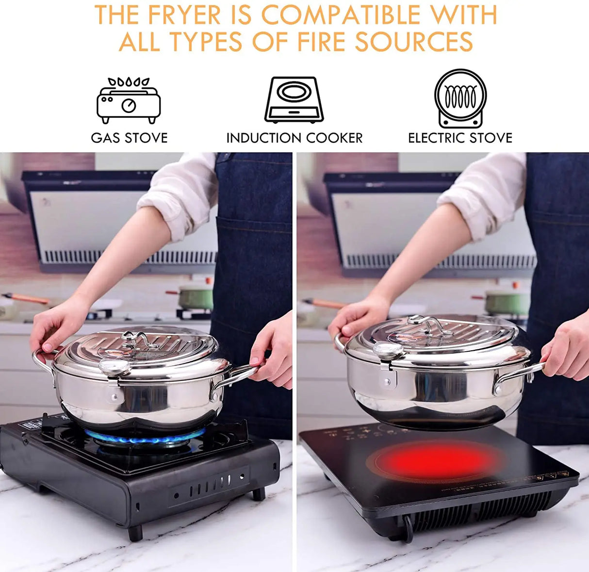 F2 Japanese Deep Frying Pot Panela with a Thermometer and a Lid Kitchen Tempura Fryer Pan 20/24 cm BBQ Cooking pots Cookware set