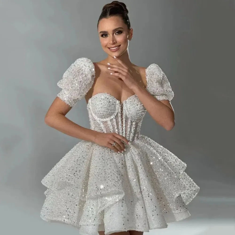 FDHAOLU Short Evening Dress Sweetheart A-Line Mini Wedding Dress 2024 Detachable Sleeves Prom Gowns Bride Formal Party Dress