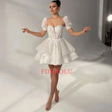 FDHAOLU Short Evening Dress Sweetheart A-Line Mini Wedding Dress 2024 Detachable Sleeves Prom Gowns Bride Formal Party Dress