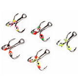 FISH KING 0.4/0.6/0.8g Ice Fishing Hooks Hard Lure High Carbon Steel Barbed Treble Fishhooks For Winter Carp Bass Fishing