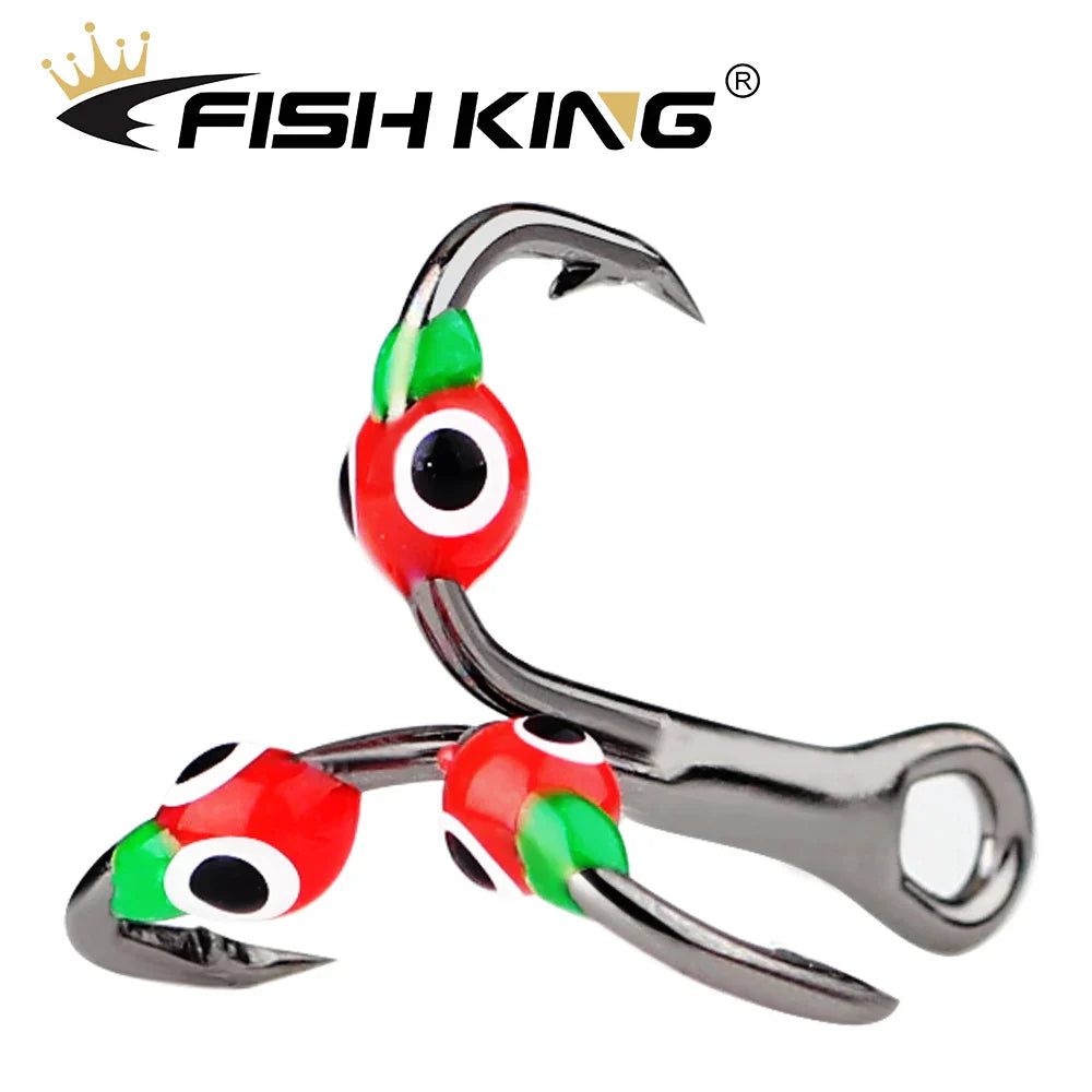 FISH KING 0.4/0.6/0.8g Ice Fishing Hooks Hard Lure High Carbon Steel Barbed Treble Fishhooks For Winter Carp Bass Fishing