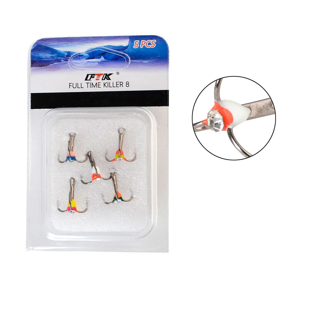 FISH KING 0.4/0.6/0.8g Ice Fishing Hooks Hard Lure High Carbon Steel Barbed Treble Fishhooks For Winter Carp Bass Fishing