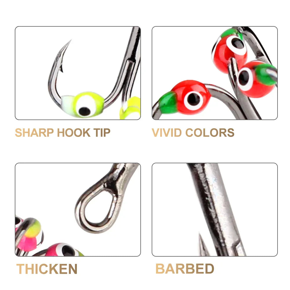 FISH KING 0.4/0.6/0.8g Ice Fishing Hooks Hard Lure High Carbon Steel Barbed Treble Fishhooks For Winter Carp Bass Fishing