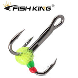 FISH KING 5pcs/pack High Carbon Steel  Winter ice Fishing Hooks Overturned Barbed Trebles Hooks With Diamond Eye Fishing Tackle