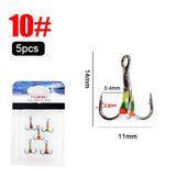 FISH KING 5pcs/pack High Carbon Steel  Winter ice Fishing Hooks Overturned Barbed Trebles Hooks With Diamond Eye Fishing Tackle