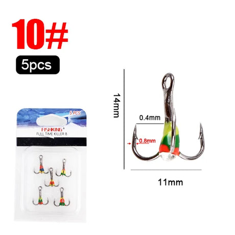 FISH KING 5pcs/pack High Carbon Steel  Winter ice Fishing Hooks Overturned Barbed Trebles Hooks With Diamond Eye Fishing Tackle