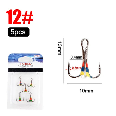 FISH KING 5pcs/pack High Carbon Steel  Winter ice Fishing Hooks Overturned Barbed Trebles Hooks With Diamond Eye Fishing Tackle