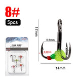 FISH KING 5pcs/pack High Carbon Steel  Winter ice Fishing Hooks Overturned Barbed Trebles Hooks With Diamond Eye Fishing Tackle