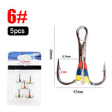 FISH KING 5pcs/pack High Carbon Steel  Winter ice Fishing Hooks Overturned Barbed Trebles Hooks With Diamond Eye Fishing Tackle