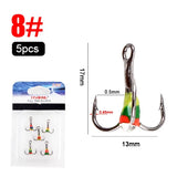 FISH KING 5pcs/pack High Carbon Steel  Winter ice Fishing Hooks Overturned Barbed Trebles Hooks With Diamond Eye Fishing Tackle