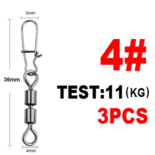 FTK 3/0#-14# Pike Fishing Accessories Connector Pin Bearing Rolling Swivel Stainless Steel Snap Fishhook Lure Swivels Tackle