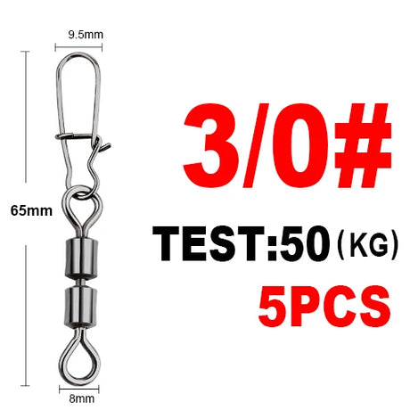 FTK 3/0#-14# Pike Fishing Accessories Connector Pin Bearing Rolling Swivel Stainless Steel Snap Fishhook Lure Swivels Tackle