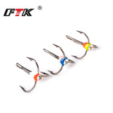 FTK 5pcs/pack High Carbon Steel Winter Ice Fishing Treble Hooks With 3D EYE 6/8/10/12# Barbed Fishhooks Fishing Tackle