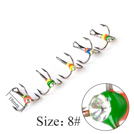 FTK 5pcs/pack High Carbon Steel Winter Ice Fishing Treble Hooks With 3D EYE 6/8/10/12# Barbed Fishhooks Fishing Tackle