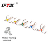 FTK 5pcs/pack High Carbon Steel Winter Ice Fishing Treble Hooks With 3D EYE 6/8/10/12# Barbed Fishhooks Fishing Tackle