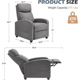 Fabric Recliner Sofa Adjustable Home Theater Seating Lounge with Padded Seat Backrest, Small Recliners for Living Room