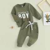 Fall Casual Baby Boys Outfits Newborn Clothes Letter Print Long Sleeve Sweatshirt Tops Drawstring Pants Set Infant Soft Suits