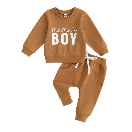 Fall Casual Baby Boys Outfits Newborn Clothes Letter Print Long Sleeve Sweatshirt Tops Drawstring Pants Set Infant Soft Suits