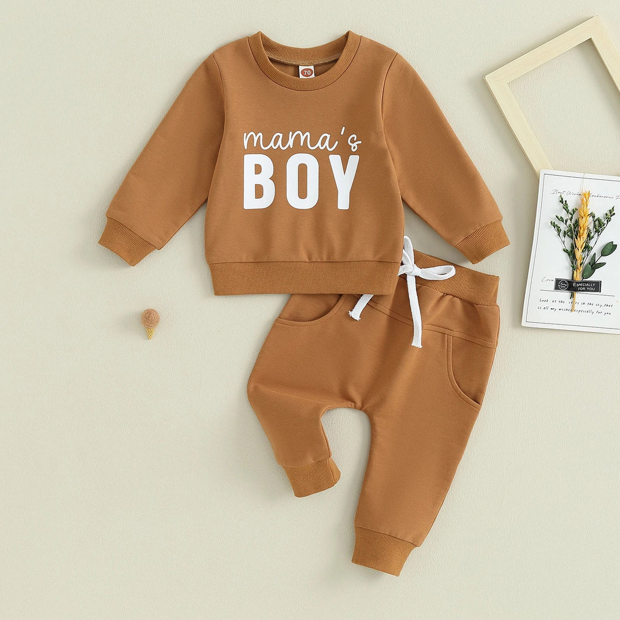 Fall Casual Baby Boys Outfits Newborn Clothes Letter Print Long Sleeve Sweatshirt Tops Drawstring Pants Set Infant Soft Suits