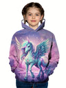 Fall Winter Kids Adorable Pony 3D Print Thick Fleece Warm Hoodie Tops Outwear Trendy Cool Sweatshirts For Boys Girls