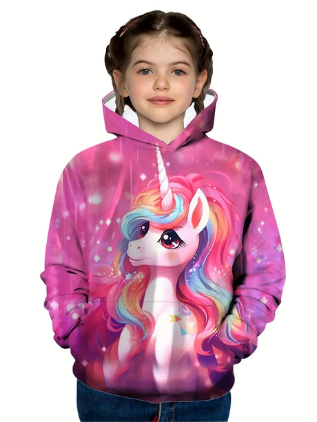 Fall Winter Kids Adorable Pony 3D Print Thick Fleece Warm Hoodie Tops Outwear Trendy Cool Sweatshirts For Boys Girls