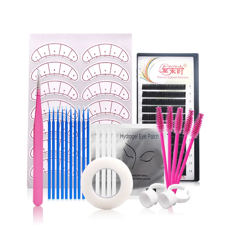 False Eyelash Extension Training Kit Practice Model Head Eye Pads Tweezers Glue Ring Brush Grafting Eyelash Tools Kit