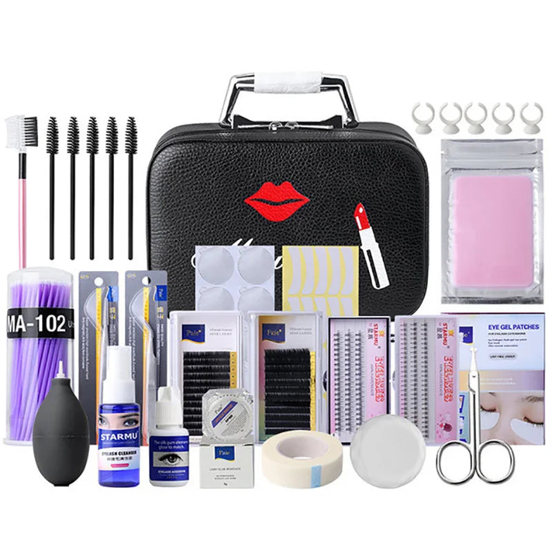 False Eyelash Extension Training Kit Practice Model Head Eye Pads Tweezers Glue Ring Brush Grafting Eyelash Tools Kit