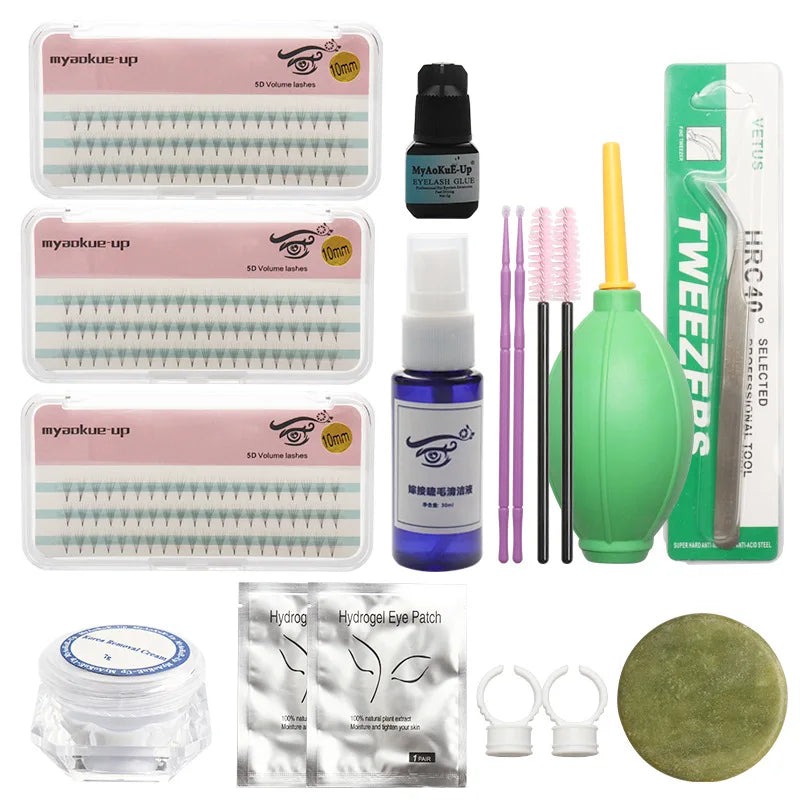 False Eyelash Extension Training Kit Practice Model Head Eye Pads Tweezers Glue Ring Brush Grafting Eyelash Tools Kit