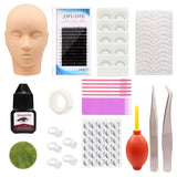 False Eyelash Extension Training Kit Practice Model Head Eye Pads Tweezers Glue Ring Brush Grafting Eyelash Tools Kit