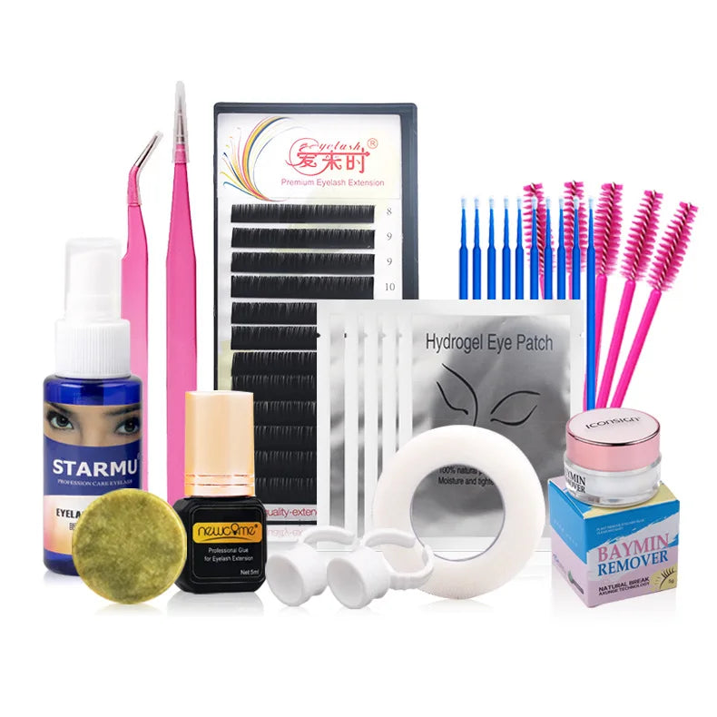 False Eyelash Extension Training Kit Practice Model Head Eye Pads Tweezers Glue Ring Brush Grafting Eyelash Tools Kit