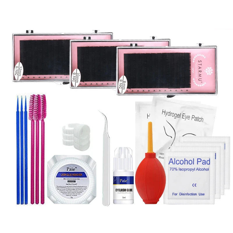 False Eyelash Extension Training Kit Practice Model Head Eye Pads Tweezers Glue Ring Brush Grafting Eyelash Tools Kit