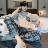 Fashion Autumn Letter Print Pajamas Sets for Men Plaid Pants Pure Cotton Male Sleepwear Big Yards 4XL Home Wear Lounge Nightwear