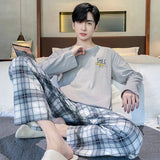 Fashion Autumn Letter Print Pajamas Sets for Men Plaid Pants Pure Cotton Male Sleepwear Big Yards 4XL Home Wear Lounge Nightwear