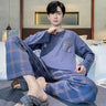 Fashion Autumn Letter Print Pajamas Sets for Men Plaid Pants Pure Cotton Male Sleepwear Big Yards 4XL Home Wear Lounge Nightwear