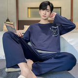 Fashion Autumn Letter Print Pajamas Sets for Men Plaid Pants Pure Cotton Male Sleepwear Big Yards 4XL Home Wear Lounge Nightwear