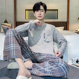 Fashion Autumn Letter Print Pajamas Sets for Men Plaid Pants Pure Cotton Male Sleepwear Big Yards 4XL Home Wear Lounge Nightwear